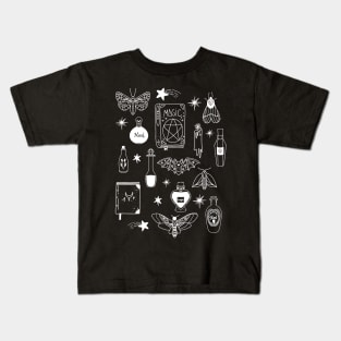 Black Magic Witchy Halloween Doodles - Potions and Things Dark Kids T-Shirt